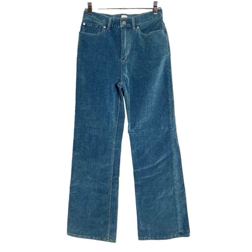 La Vie Rebecca Taylor Velvet Wide Leg Pants 26 Blue High Rise Luxe Statement